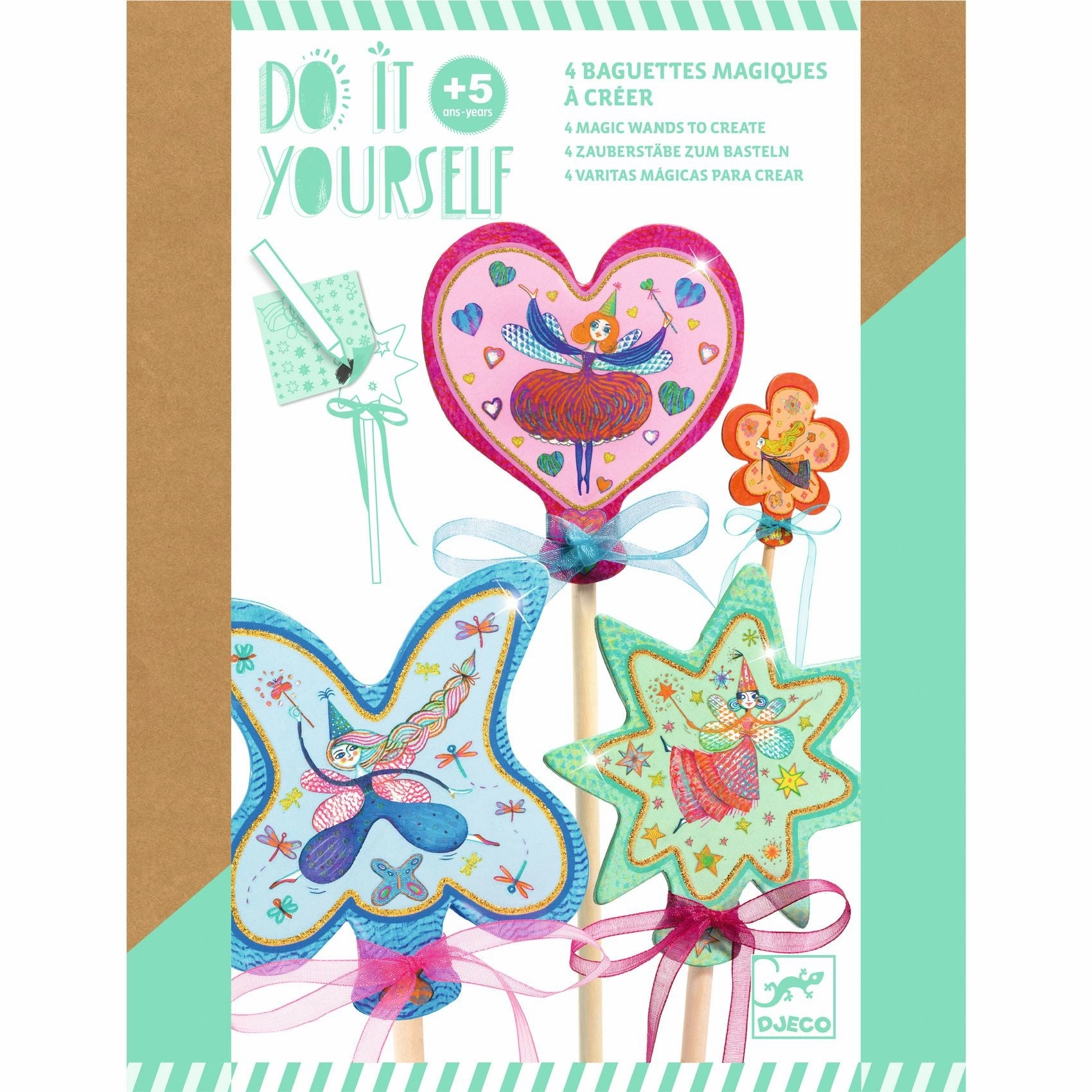 Djeco Do it Yourself Create 4 Magic Fairy Wands Kit for Ages 5 and Up