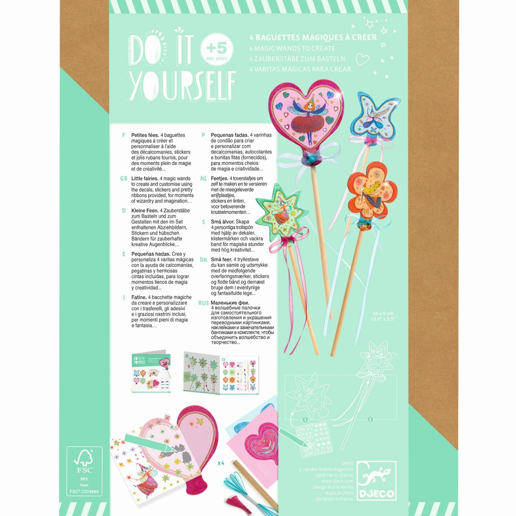Djeco Do it Yourself Create 4 Magic Fairy Wands Kit for Ages 5 and Up