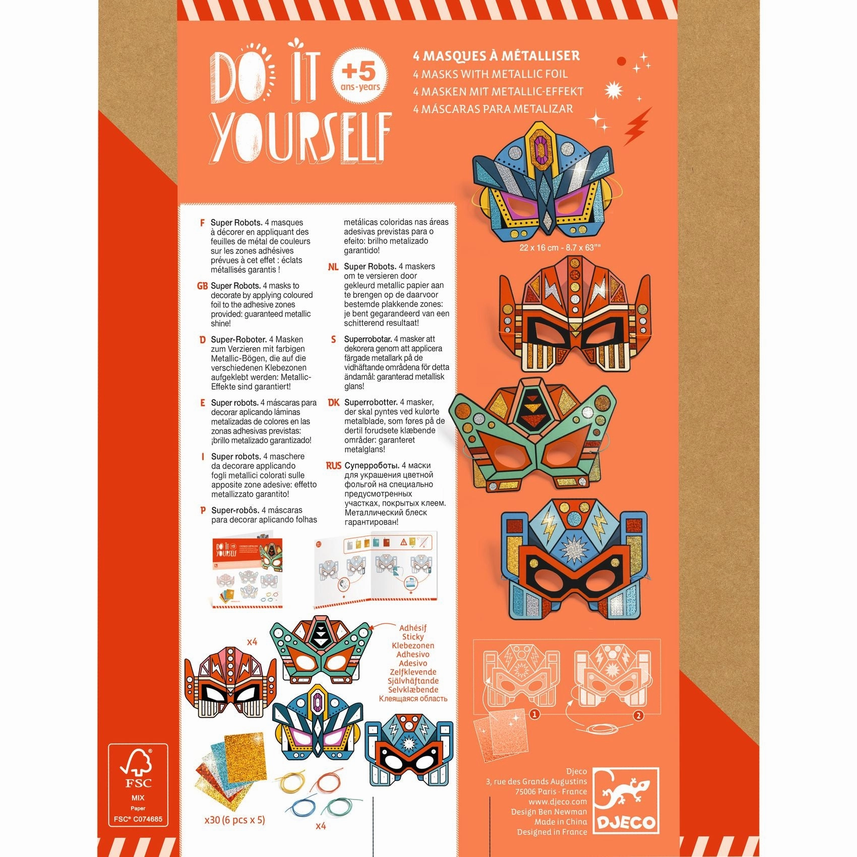 Djeco Do it Yourself Create 4 Super Robot Masks Kit for Ages 5 and Up