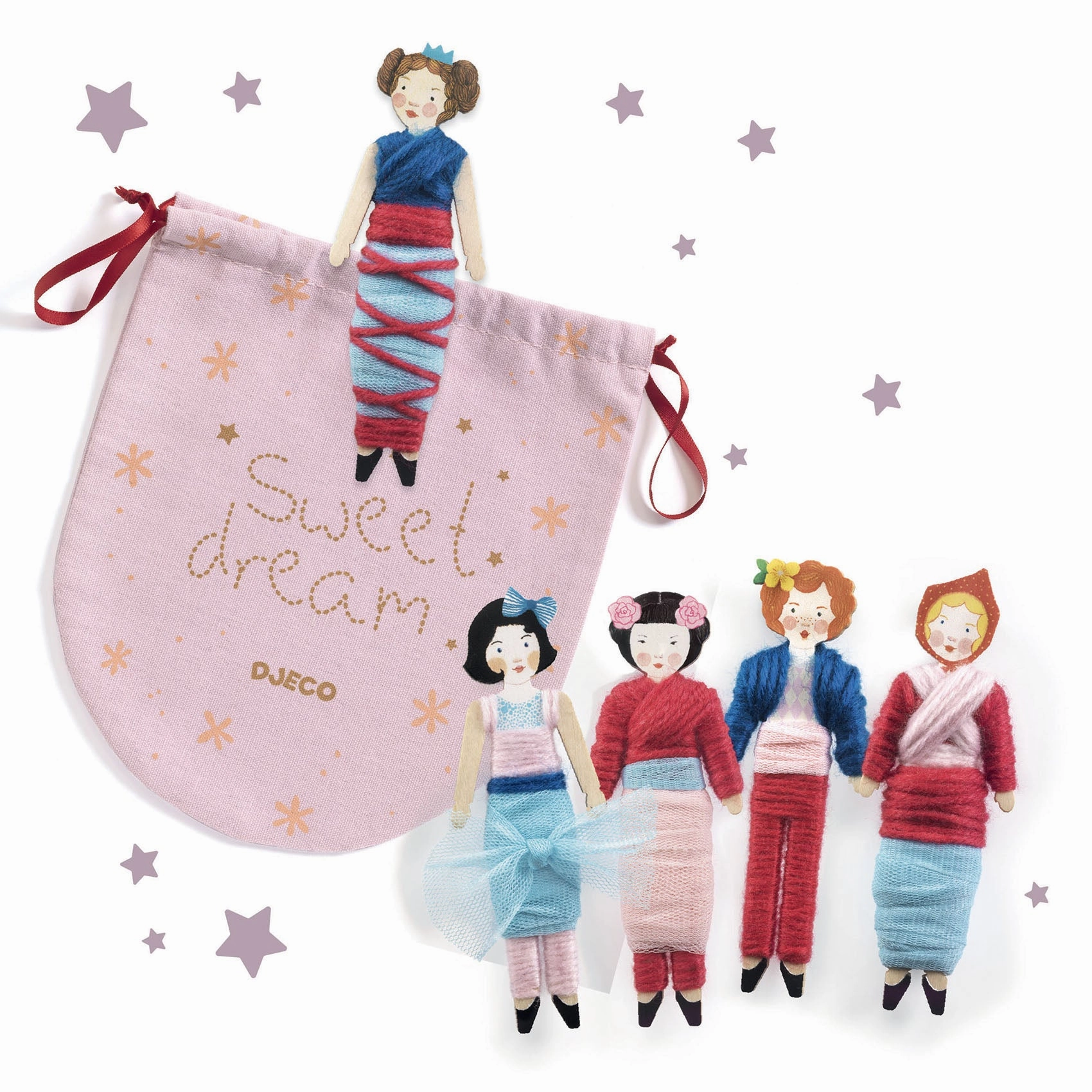 Djeco Do it Yourself Create 5 Worry Dolls with Pouch for Ages 6 and Up
