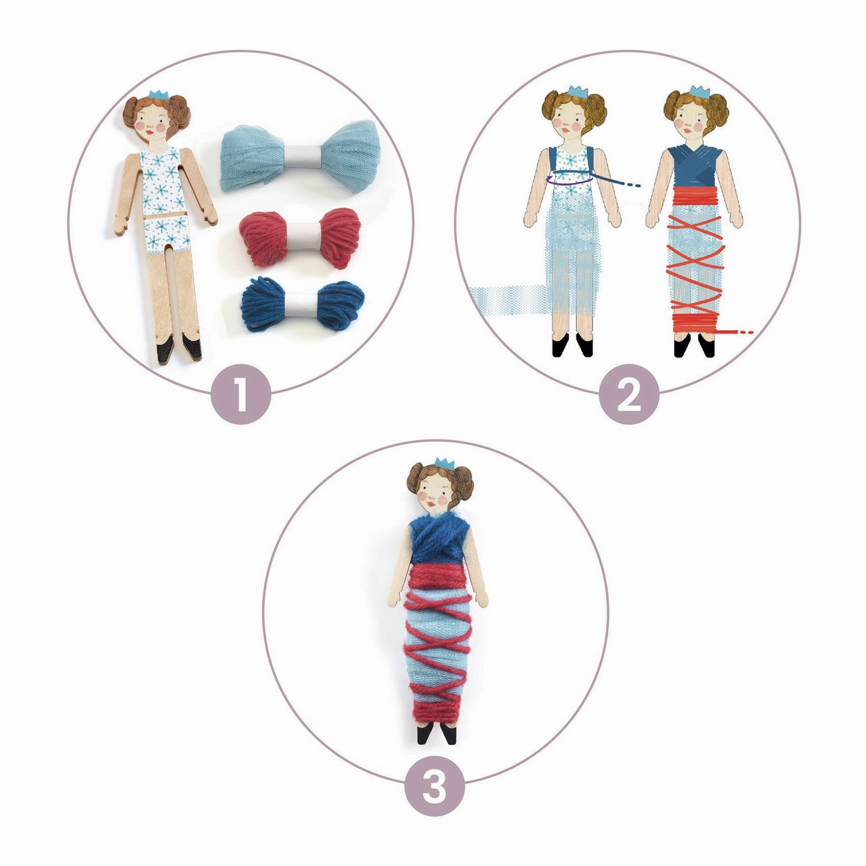 Djeco Do it Yourself Create 5 Worry Dolls with Pouch for Ages 6 and Up