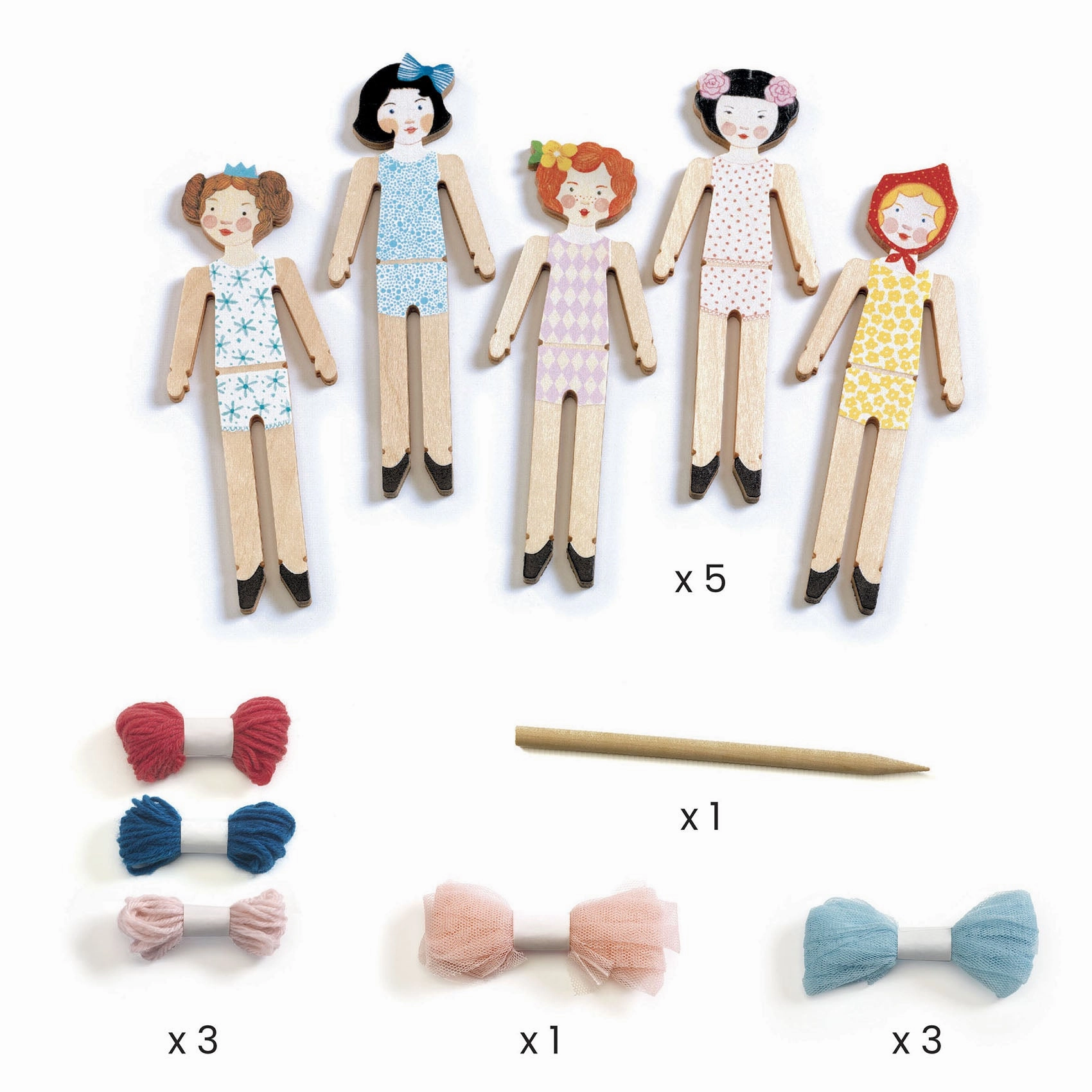 Djeco Do it Yourself Create 5 Worry Dolls with Pouch for Ages 6 and Up