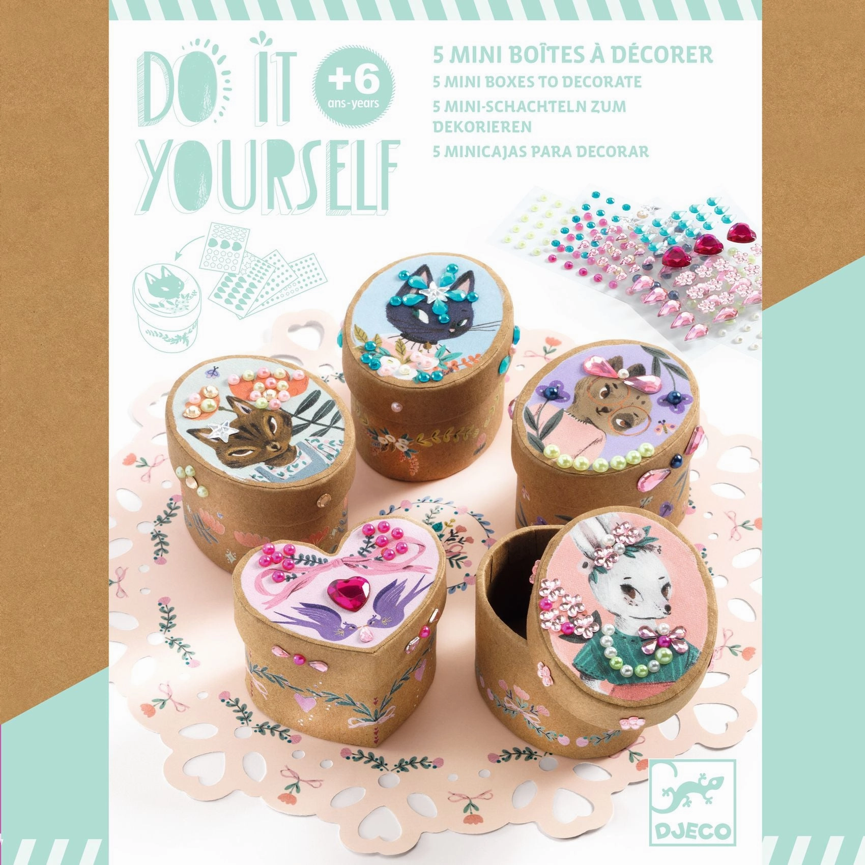 Djeco Do it Yourself Decorate 5 Mini Boxes Craft Kit for Ages 6 and Up