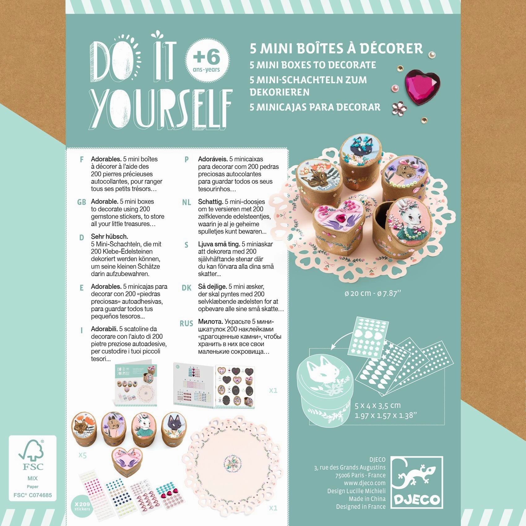 Djeco Do it Yourself Decorate 5 Mini Boxes Craft Kit for Ages 6 and Up