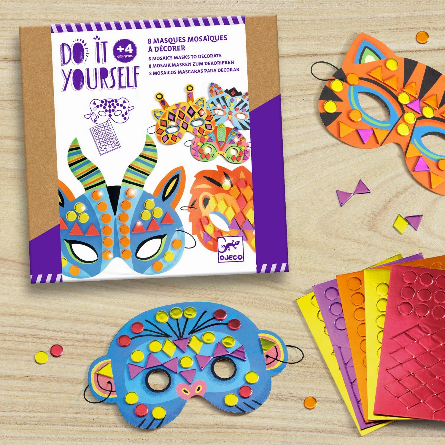 Djeco Do It Yourself Mosaic Jungle Animal Mask Craft Kit for Ages 4 