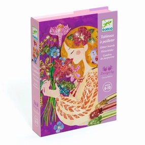 Djeco Flower Girls Glitter Boards Mess-Free Craft Kit for Ages 6 & Up