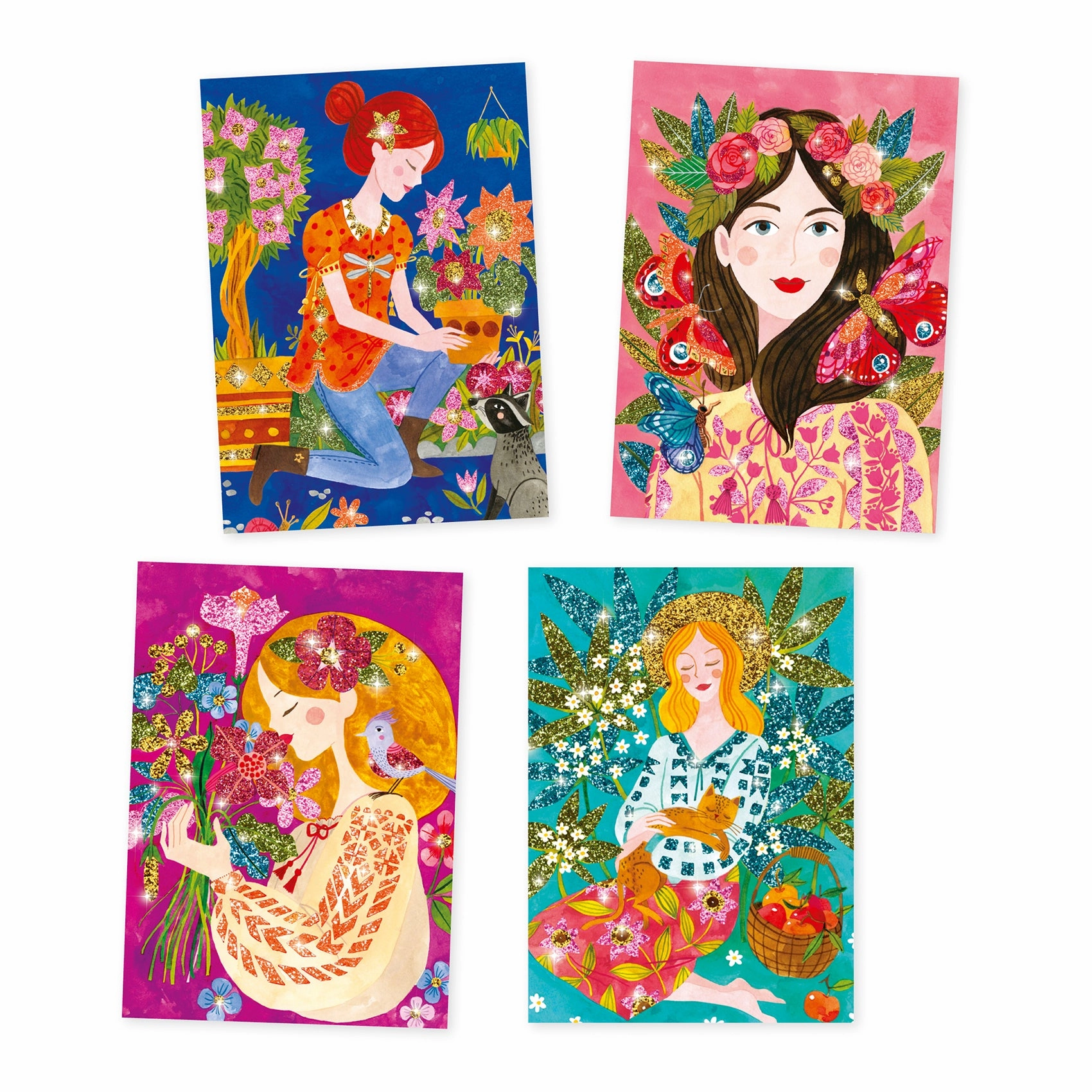 Djeco Flower Girls Glitter Boards Mess-Free Craft Kit for Ages 6 & Up