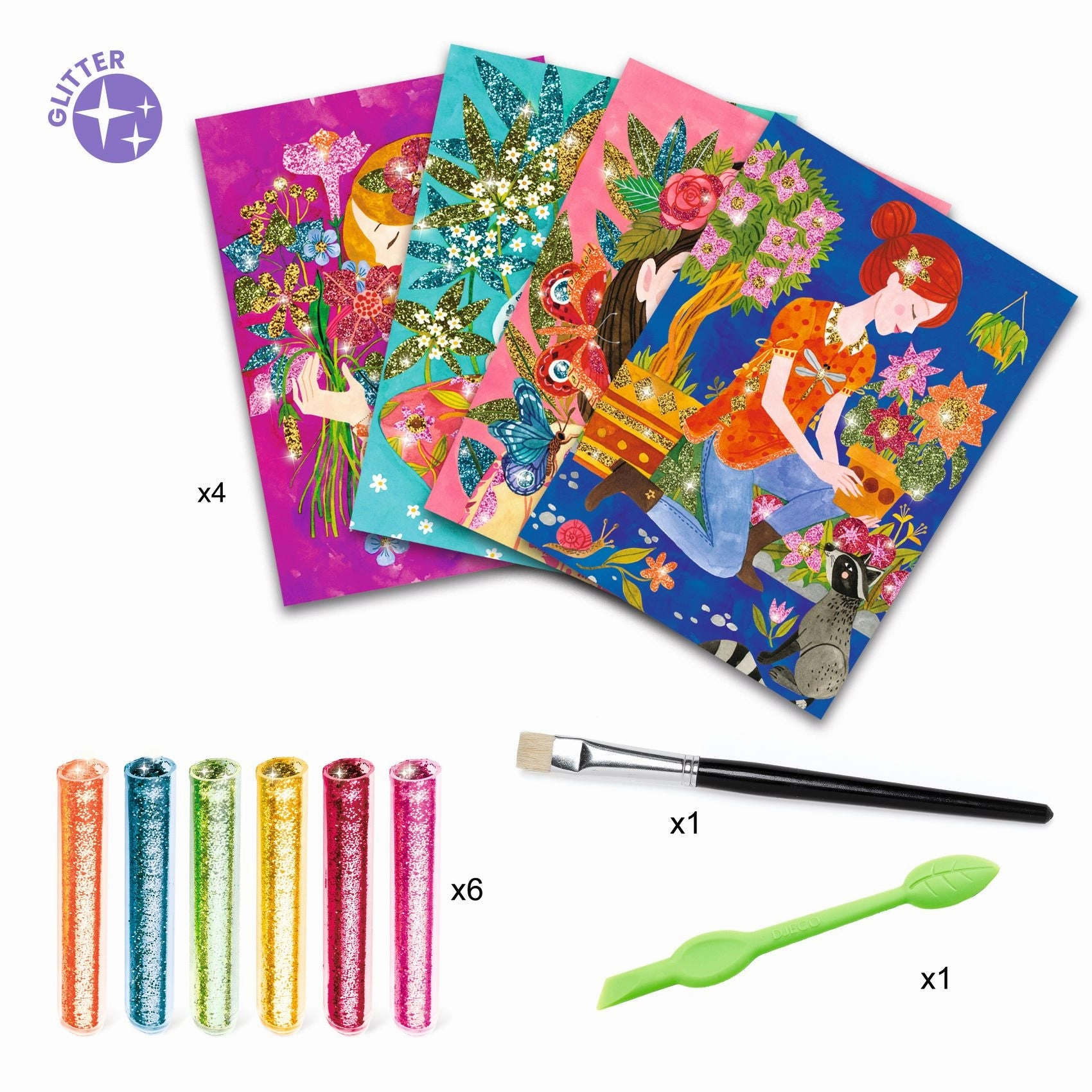 Djeco Flower Girls Glitter Boards Mess-Free Craft Kit for Ages 6 & Up