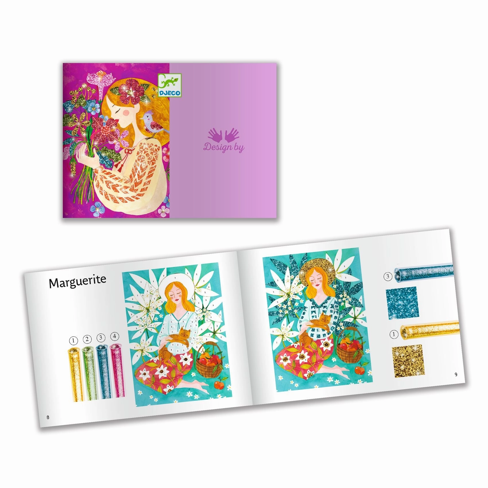 Djeco Flower Girls Glitter Boards Mess-Free Craft Kit for Ages 6 & Up