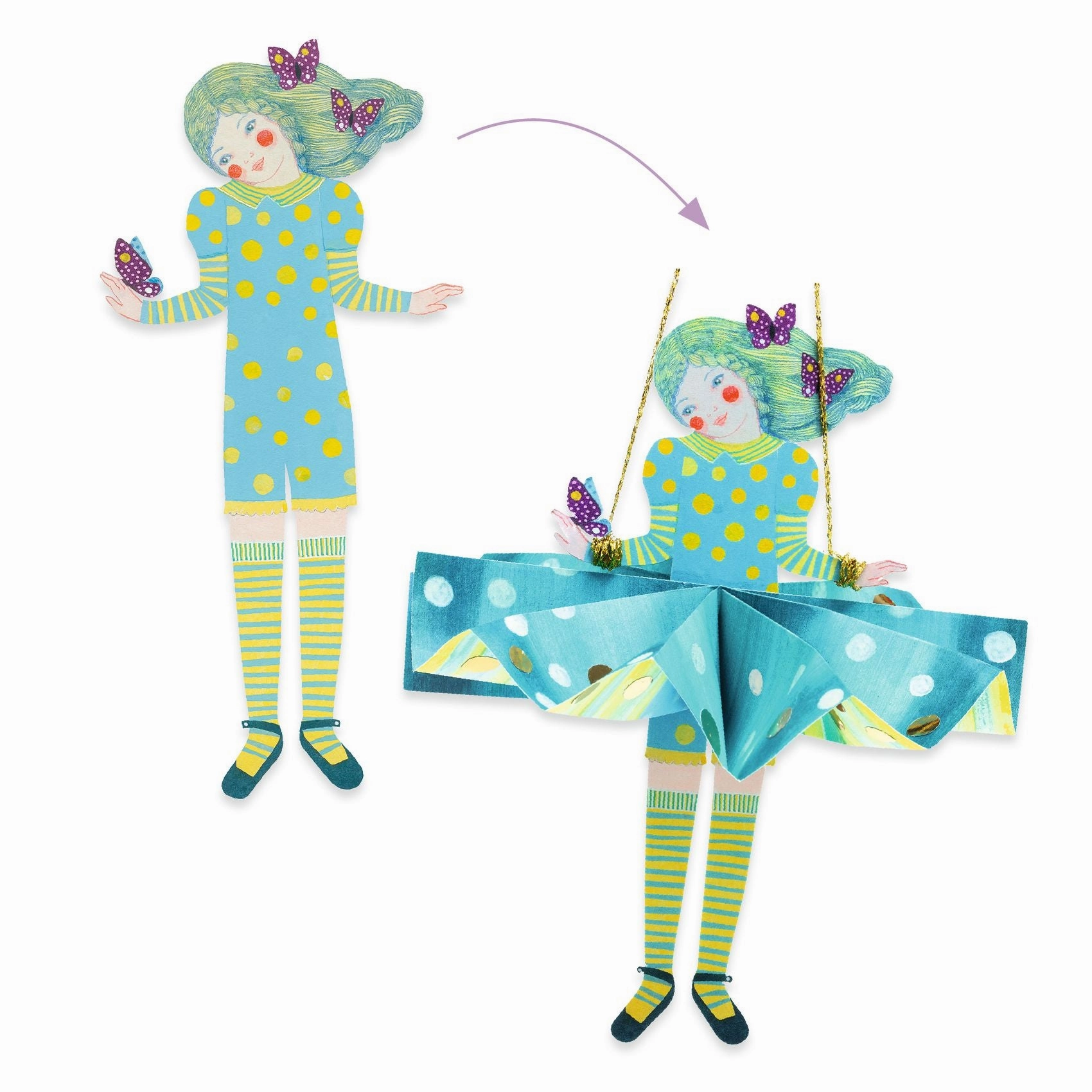 Djeco Fold 3 Paper Dresses for Hanging Dolls Craft Kit for Ages 6 & Up