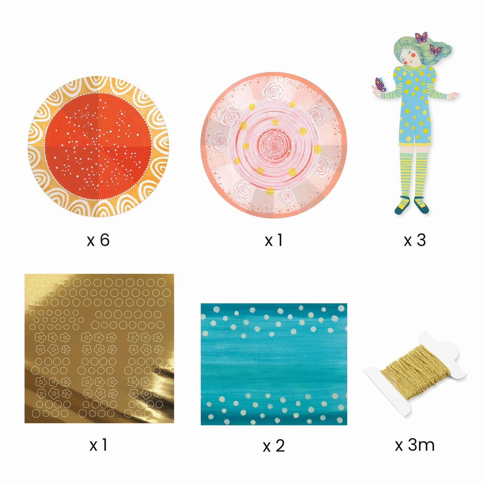 Djeco Fold 3 Paper Dresses for Hanging Dolls Craft Kit for Ages 6 & Up