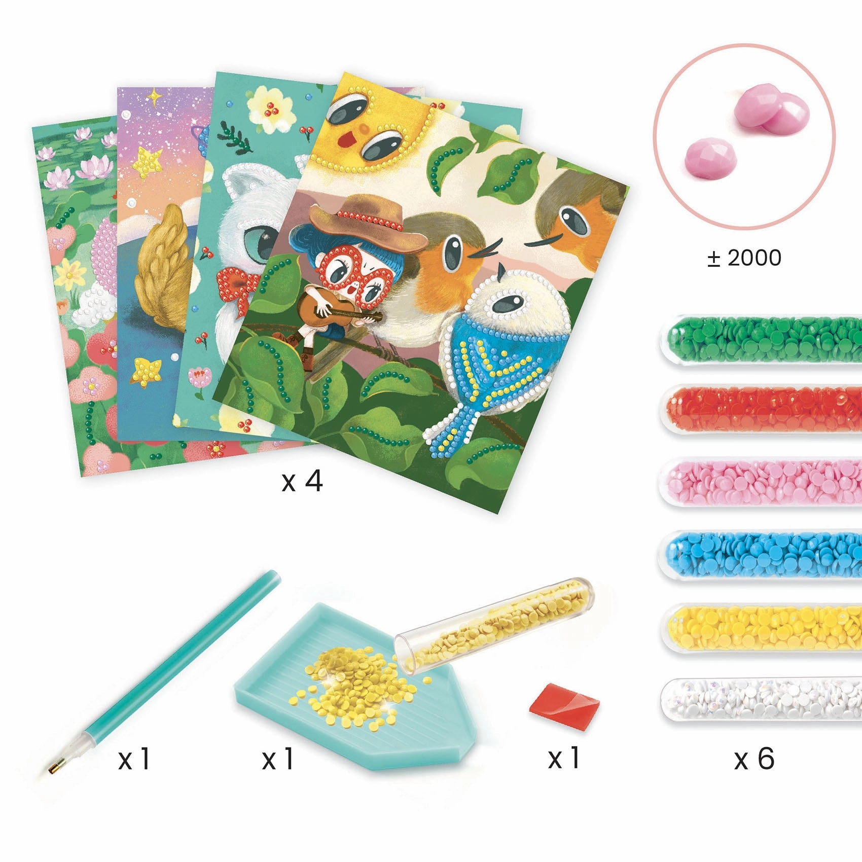 Djeco Friendship Themed Artistic Diamond Art Craft Kit for Ages 7 & Up