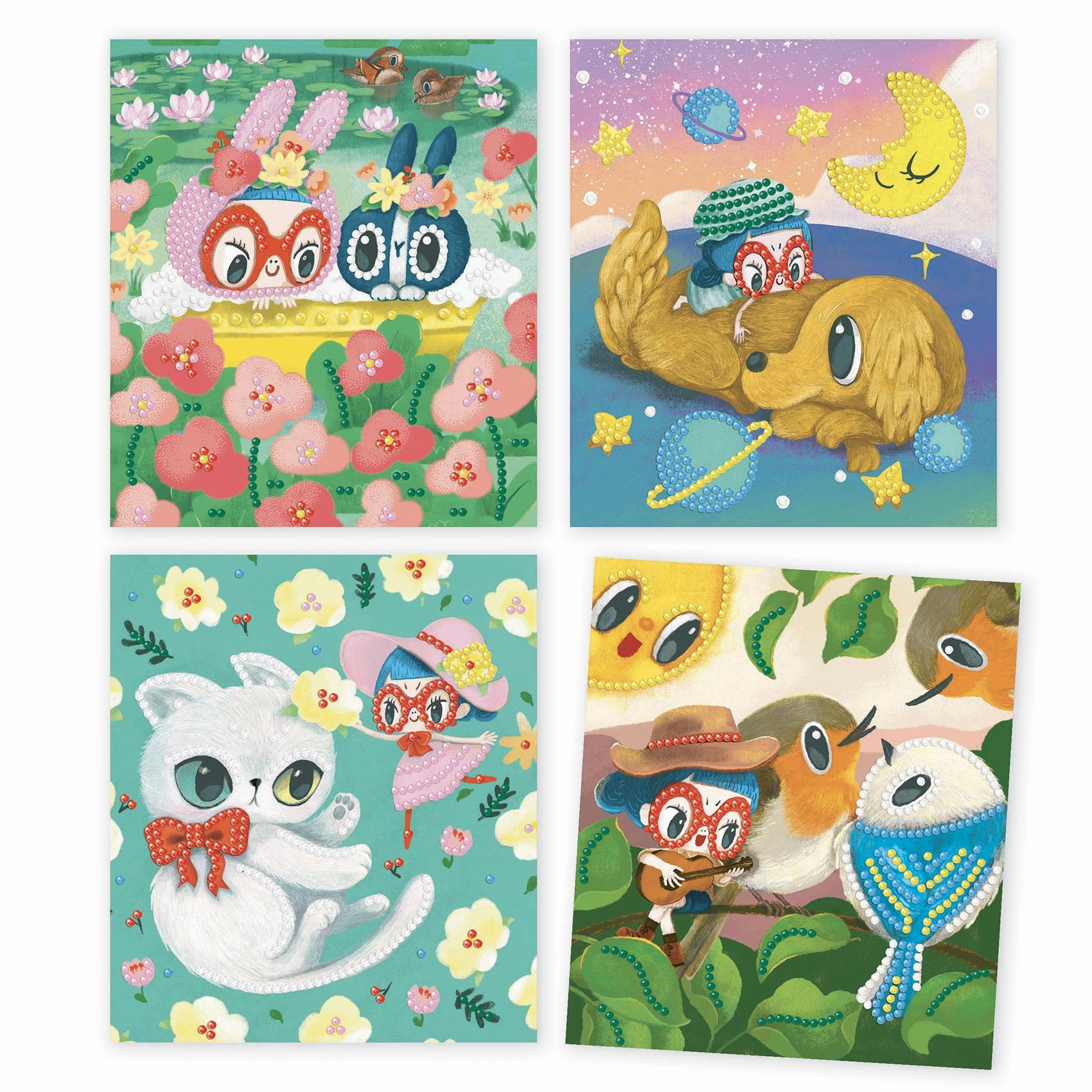 Djeco Friendship Themed Artistic Diamond Art Craft Kit for Ages 7 & Up