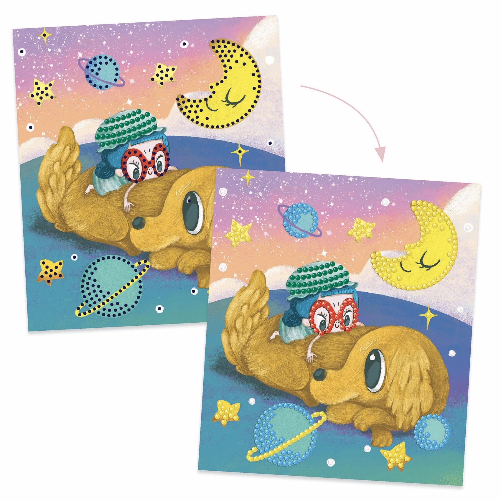 Djeco Friendship Themed Artistic Diamond Art Craft Kit for Ages 7 & Up