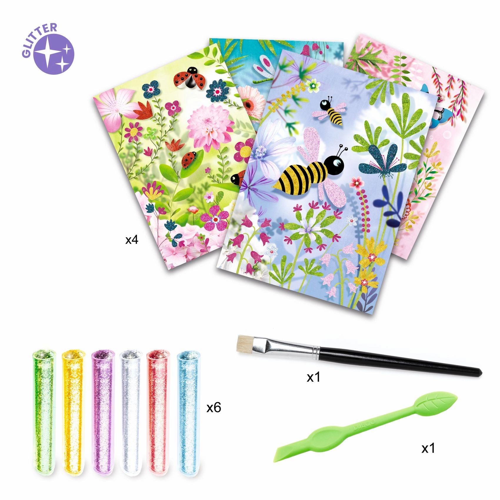 Djeco Insects Theme Glitter Boards Mess-Free Craft Kit for Ages 6 & Up