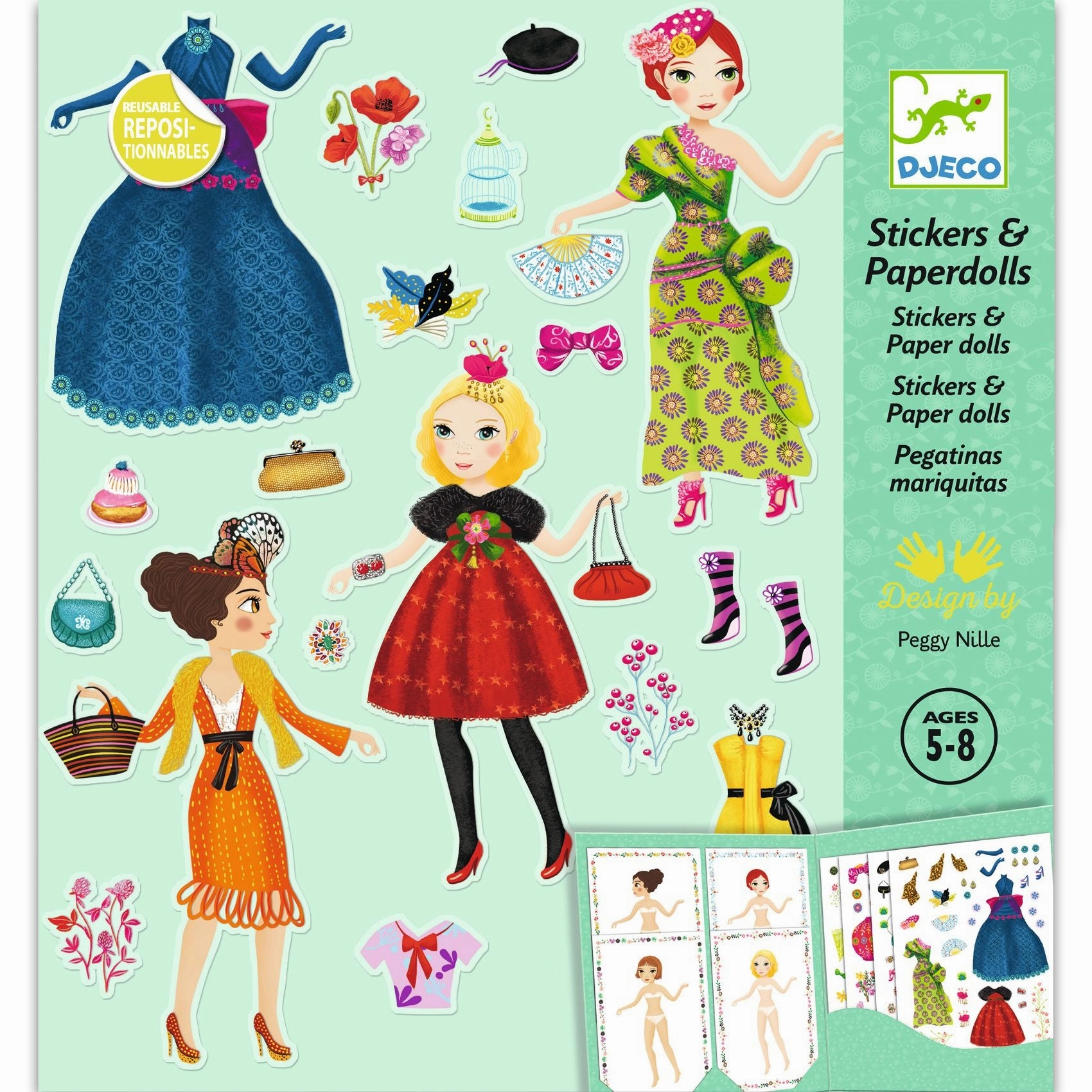 Djeco Massive Fashion Dress Up Paper Dolls with Stickers for Ages 5 