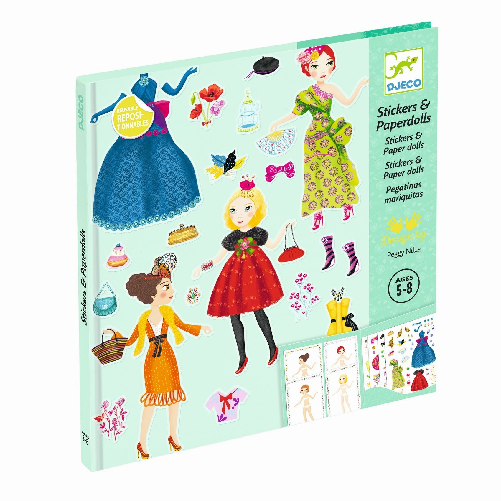 Djeco Massive Fashion Dress Up Paper Dolls with Stickers for Ages 5 