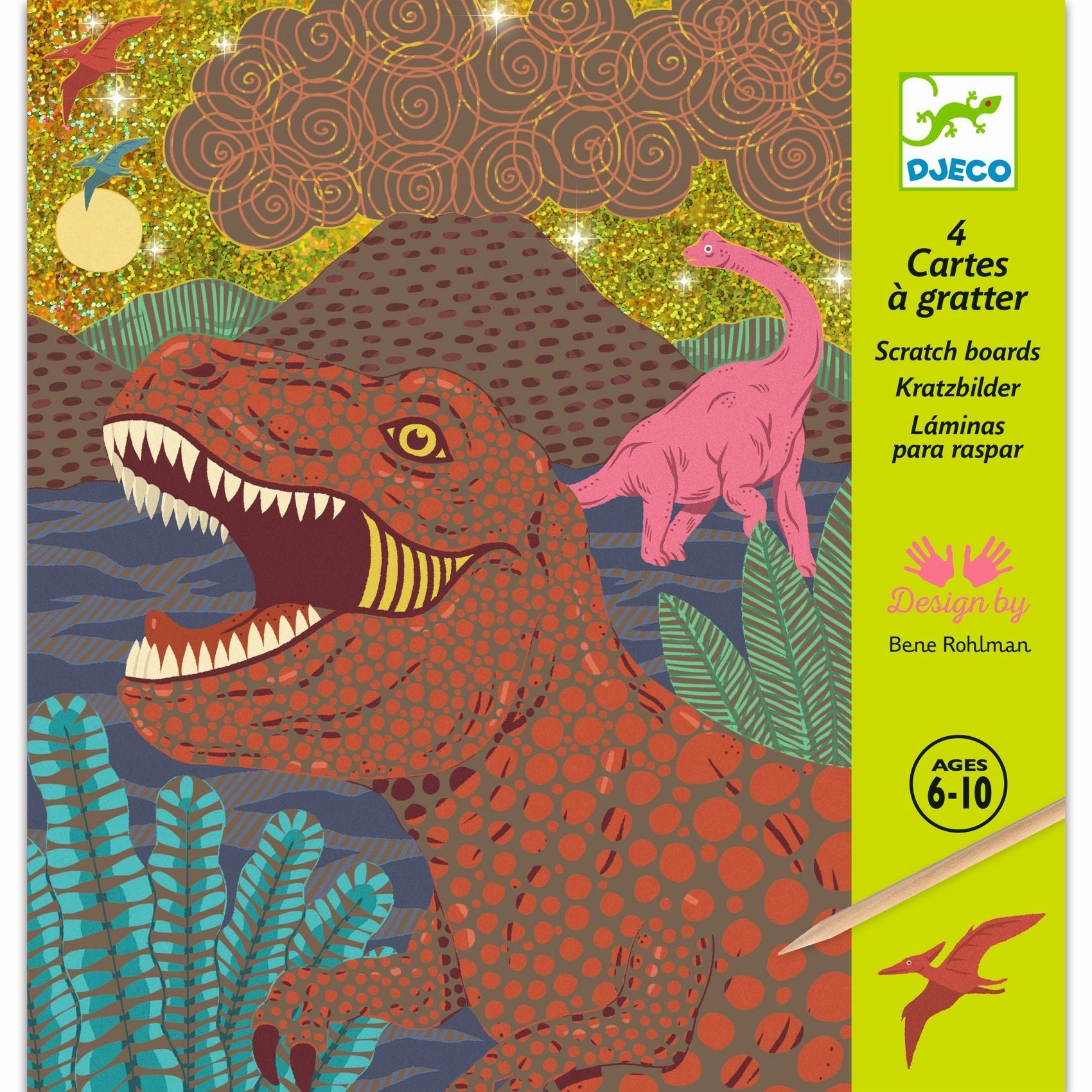 Djeco When Dinosaurs Reigned Gold Scratch Art Boards for Ages 6 and Up