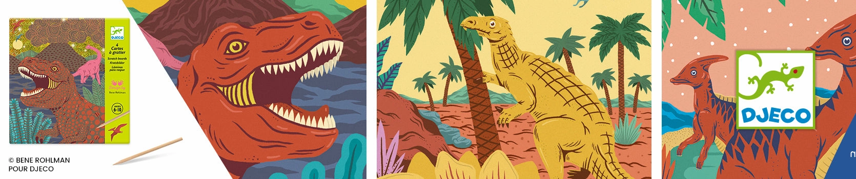 Djeco When Dinosaurs Reigned Gold Scratch Art Boards for Ages 6 and Up