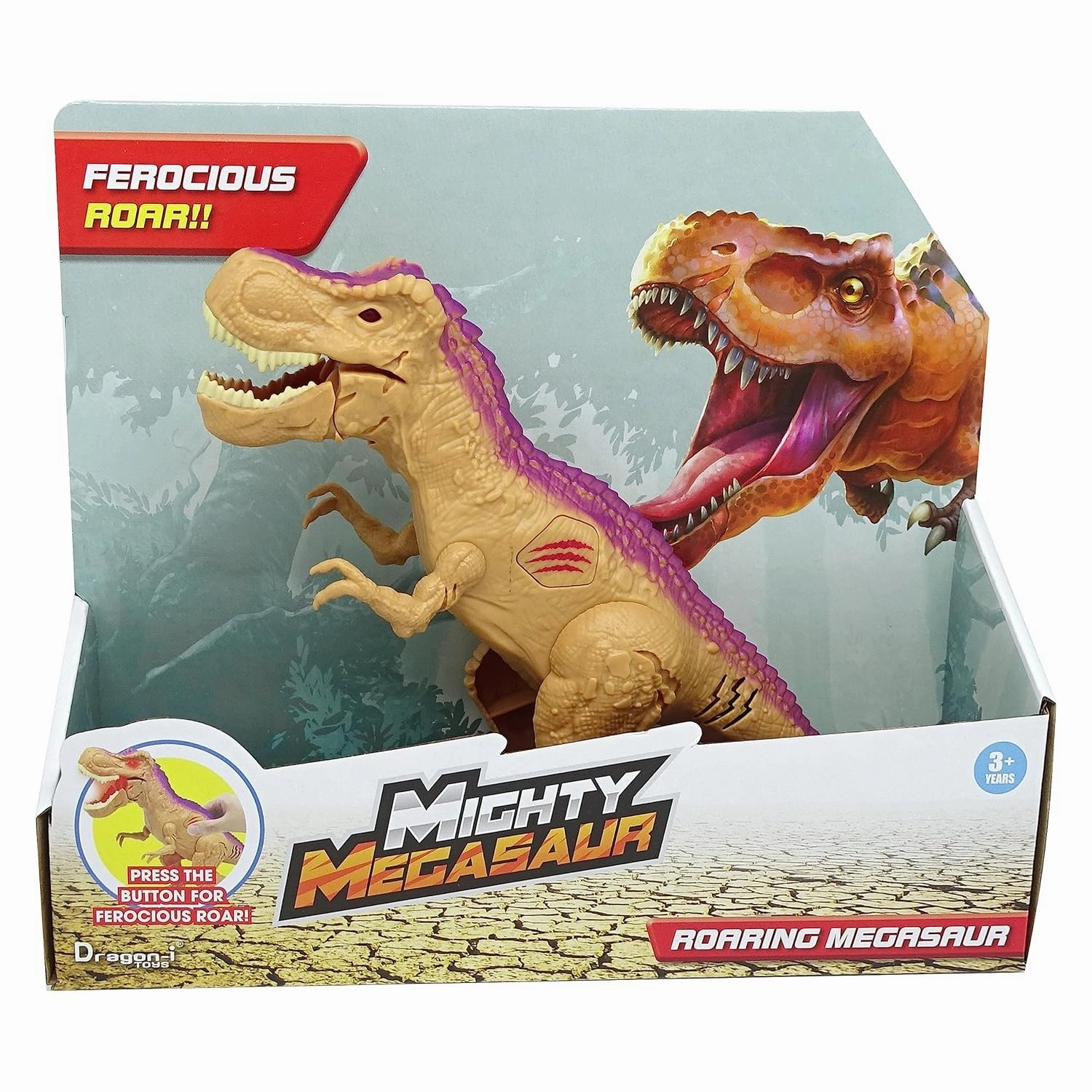Dragon-I Mighty Megasaur Roaring T-Rex Dinosaur Action Figure for Kids Ages 3 , Brown