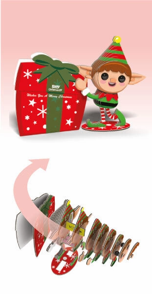 Eugy 3D Christmas Elf Cardboard Craft Kit for Children Ages 6 and Up