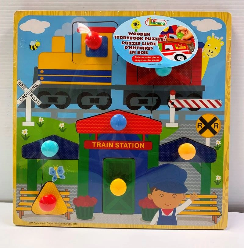 First Learning 6 Piece Wooden Storybook Puzzle Train Station