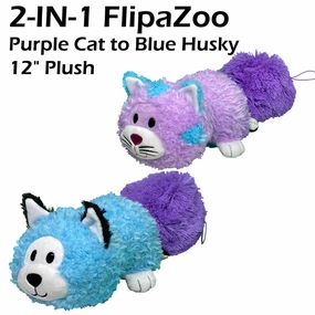 FlipaZoo Magic Tails 2-in-1 Plush - Transforming Purple Cat to Blue Husky