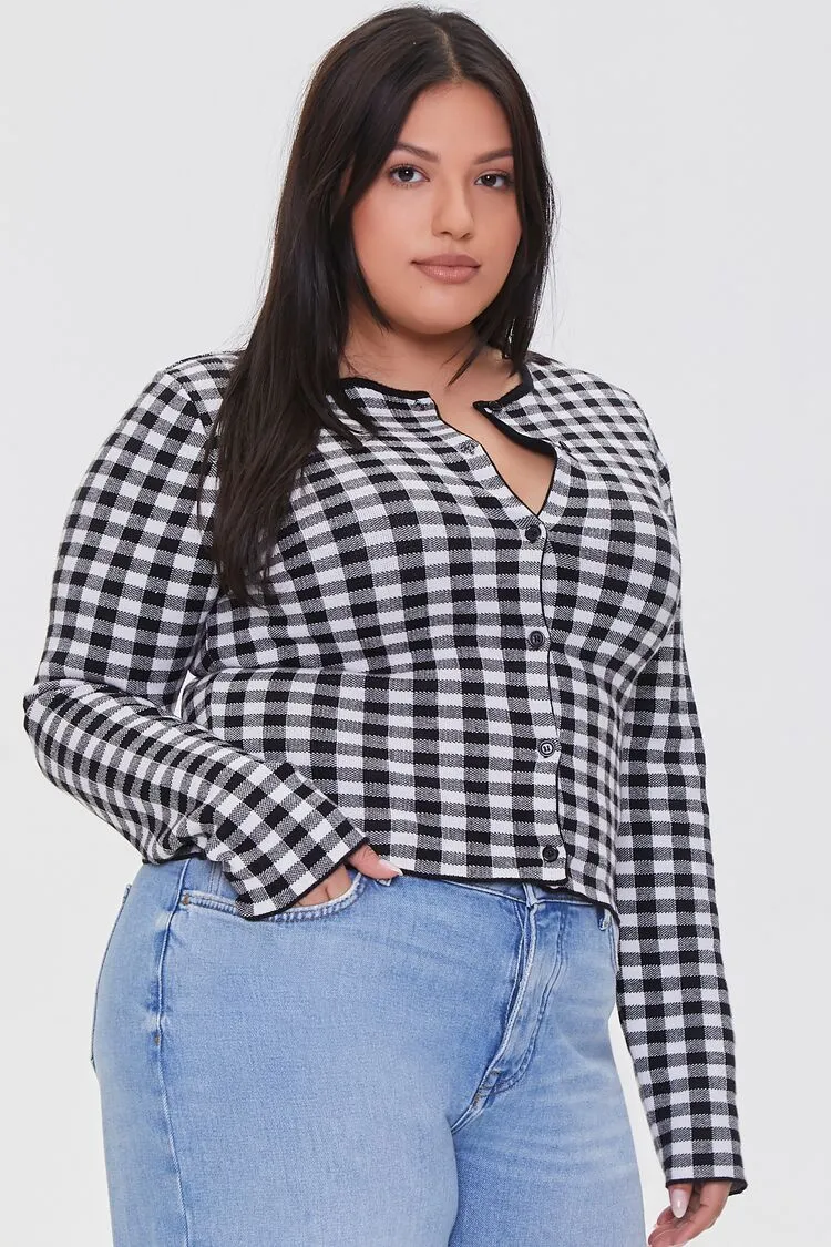 Forever 21 Knit Plus Women's Checkered Cardigan Sweater Black/White Forever 21