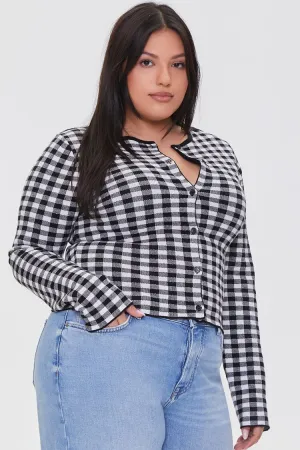 Forever 21 Knit Plus Women's Checkered Cardigan Sweater Black/White Forever 21