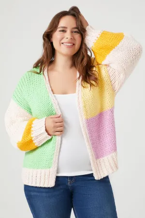 Forever 21 Knit Plus Women's Colorblock Cardigan Sweater Pink/Multi Forever 21