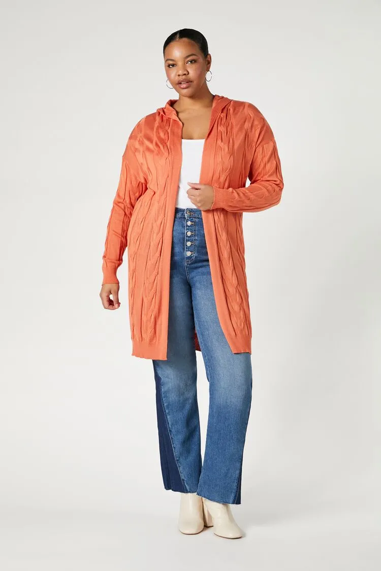 Forever 21 Knit Plus Women's Hooded Cardigan Sweater Clay Forever 21