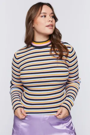 Forever 21 Knit Plus Women's Striped Ribbed Turtleneck Sweater Black/Multi Forever 21