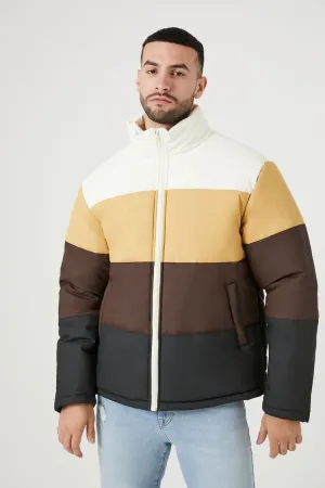 Forever 21 Men's Colorblock Funnel Neck Puffer Bubble Coat Jacket Cream/Coffee Forever 21