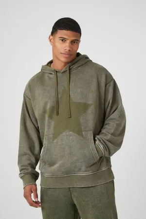 Forever 21 Men's French Terry Star Hoodie Sweatshirt Olive Forever 21