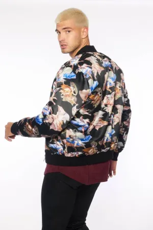 Forever 21 Men's Satin Angel Print Bomber Jacket Black/Multi Forever 21