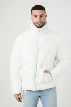 Forever 21 Men's Zip-Up Funnel Neck Puffer Bubble Coat Jacket White Forever 21