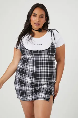 Forever 21 Plus Women's Be Kind Graphic Combo Dress Black/White Forever 21