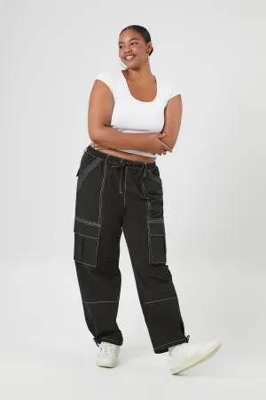 Forever 21 Plus Women's Cargo Parachute Pants Black Forever 21