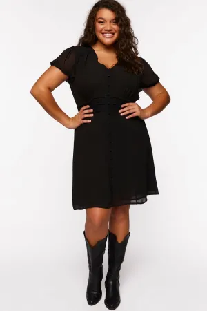 Forever 21 Plus Women's Chiffon Puff-Sleeve Mini Dress Black Forever 21
