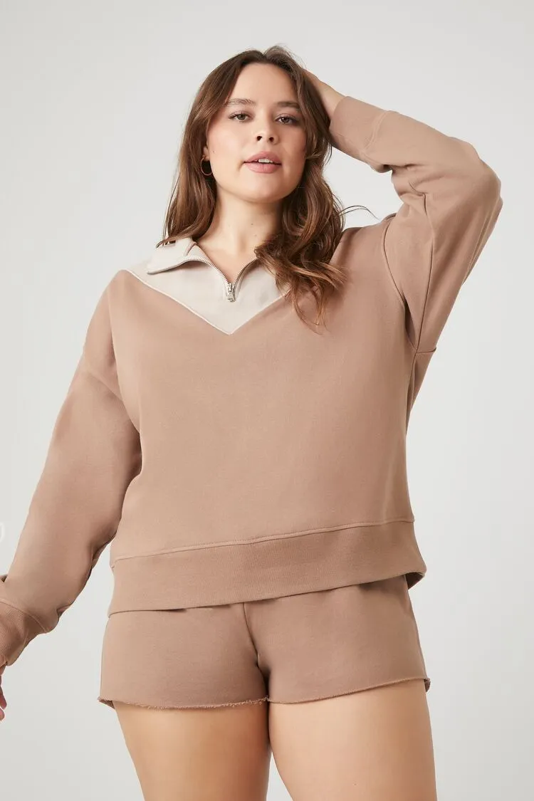 Forever 21 Plus Women's Colorblock Shorts Ash Brown/Taupe Forever 21