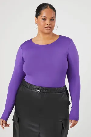 Forever 21 Plus Women's Contour Long-Sleeve Bodysuit Purple Forever 21