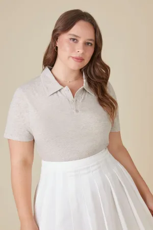 Forever 21 Plus Women's Cotton-Blend Polo Shirt Heather Grey Forever 21