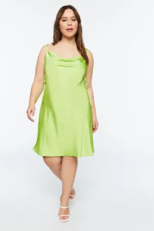 Forever 21 Plus Women's Cowl Neck Satin Slip Dress Green Forever 21