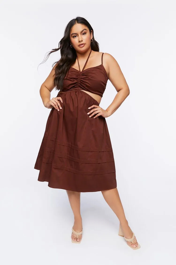 Forever 21 Plus Women's Cutout Fit & Flare Midi Dress Chocolate Forever 21