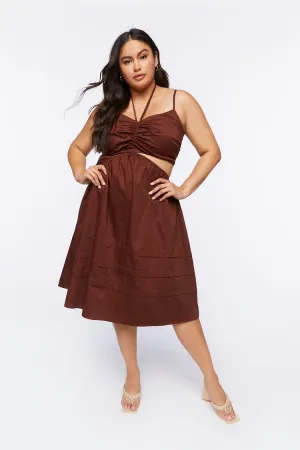 Forever 21 Plus Women's Cutout Fit & Flare Midi Dress Chocolate Forever 21