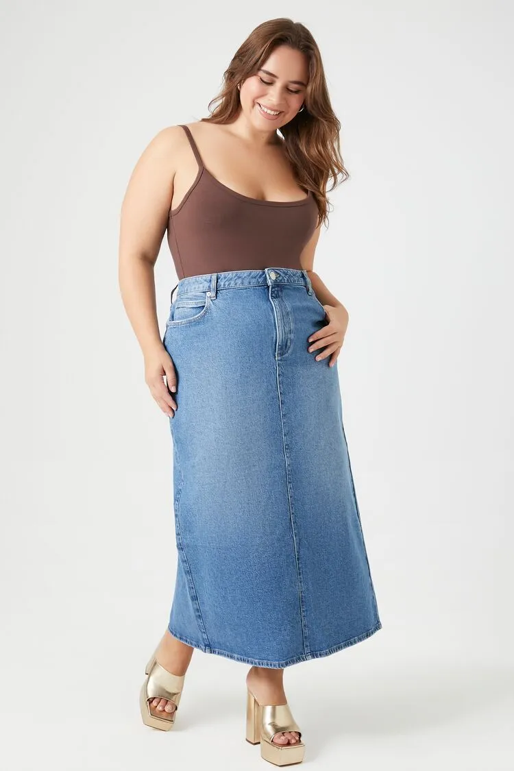 Forever 21 Plus Women's Denim Maxi Skirt Dark Denim Forever 21