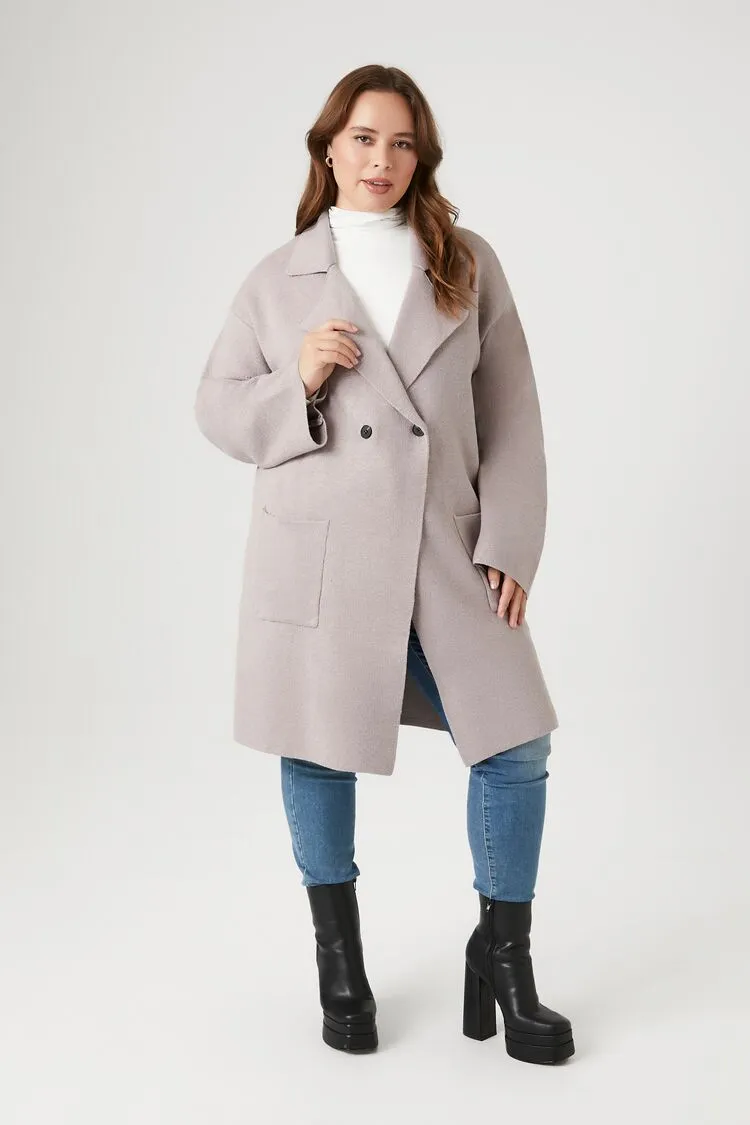 Forever 21 Plus Women's Double-Breasted Longline Coat Tan Forever 21