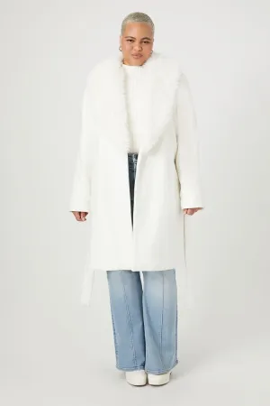 Forever 21 Plus Women's Faux Fur-Trim Trench Coat White Forever 21