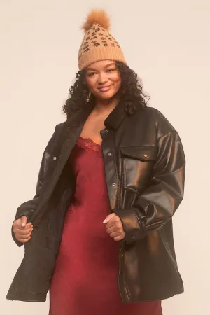 Forever 21 Plus Women's Faux Leather/Pleather Shacket Black Forever 21