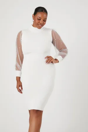 Forever 21 Plus Women's Faux Pearl Mock Neck Dress Winter White Forever 21